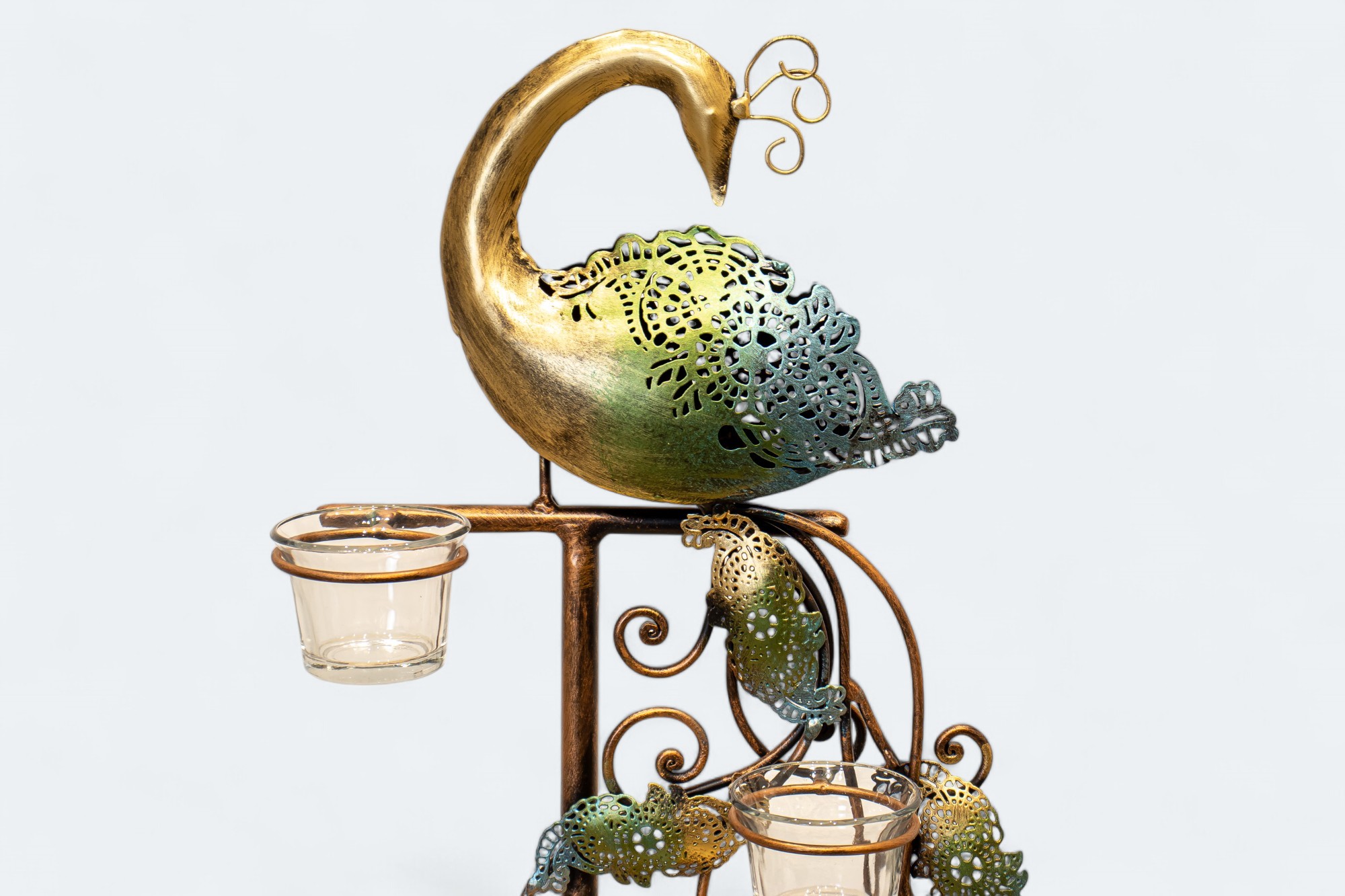 Four Wicks Peacock Iron Candle Holder