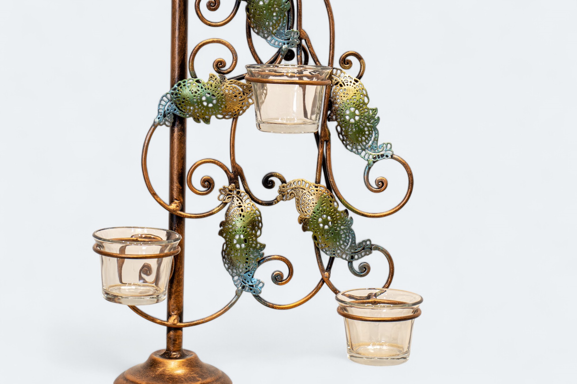 Four Wicks Peacock Iron Candle Holder