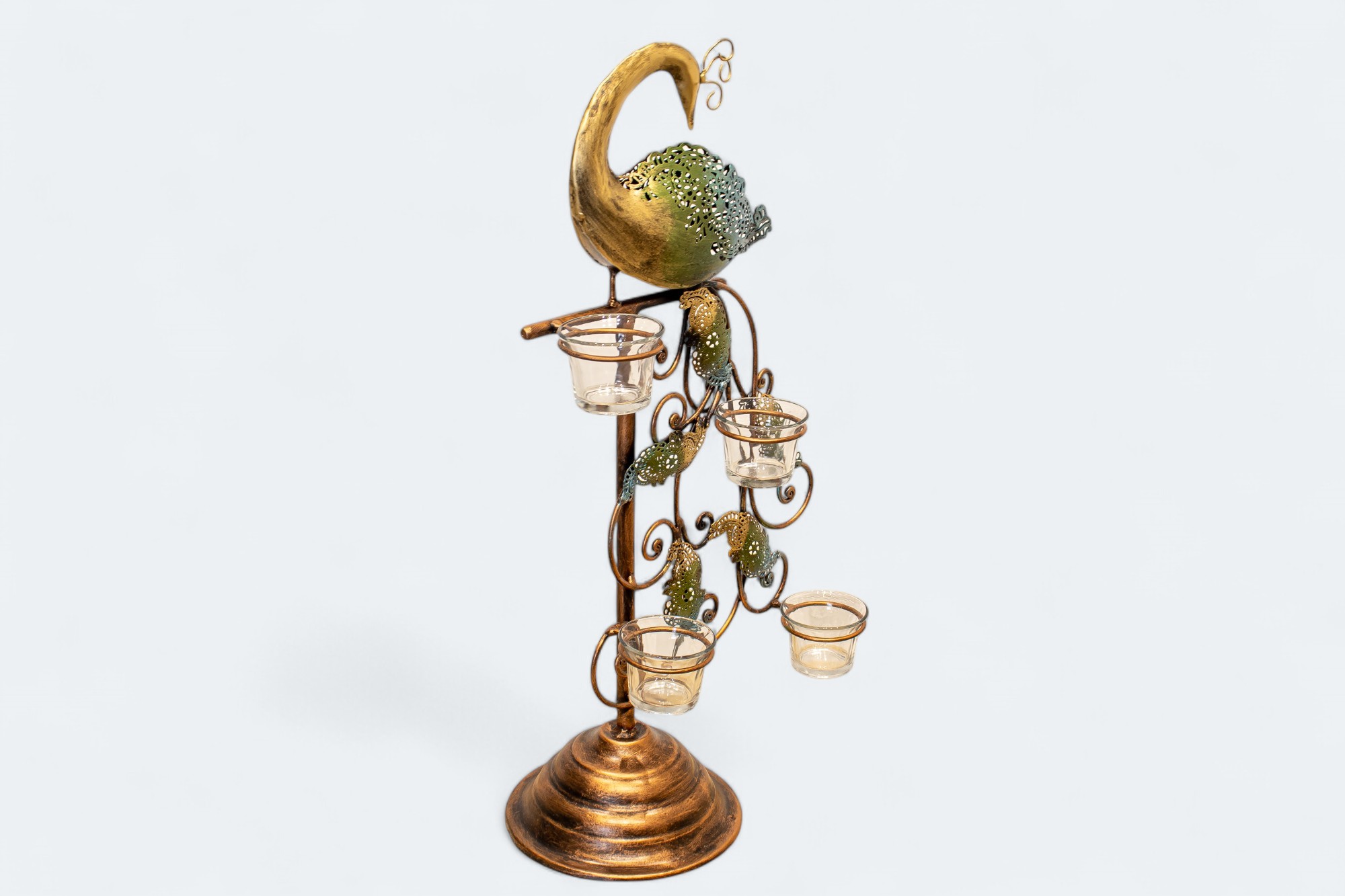 Four Wicks Peacock Iron Candle Holder