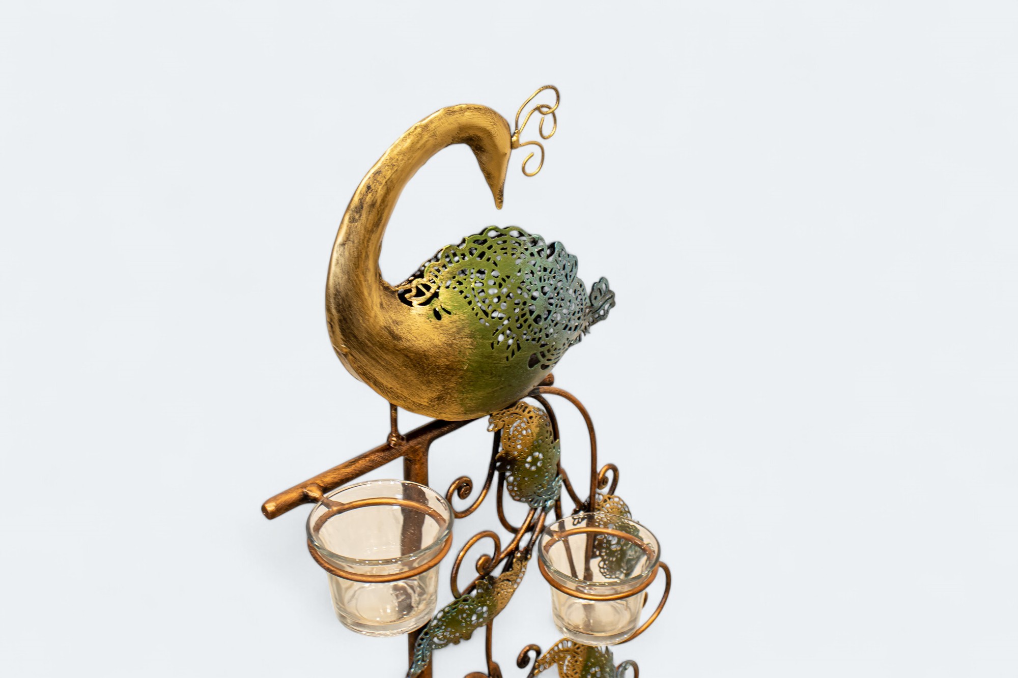 Four Wicks Peacock Iron Candle Holder