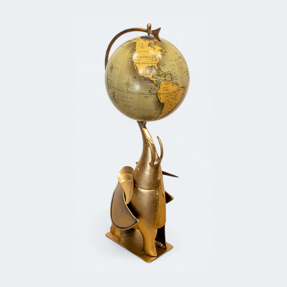 Unique Globe-Holding Elephant Figurine