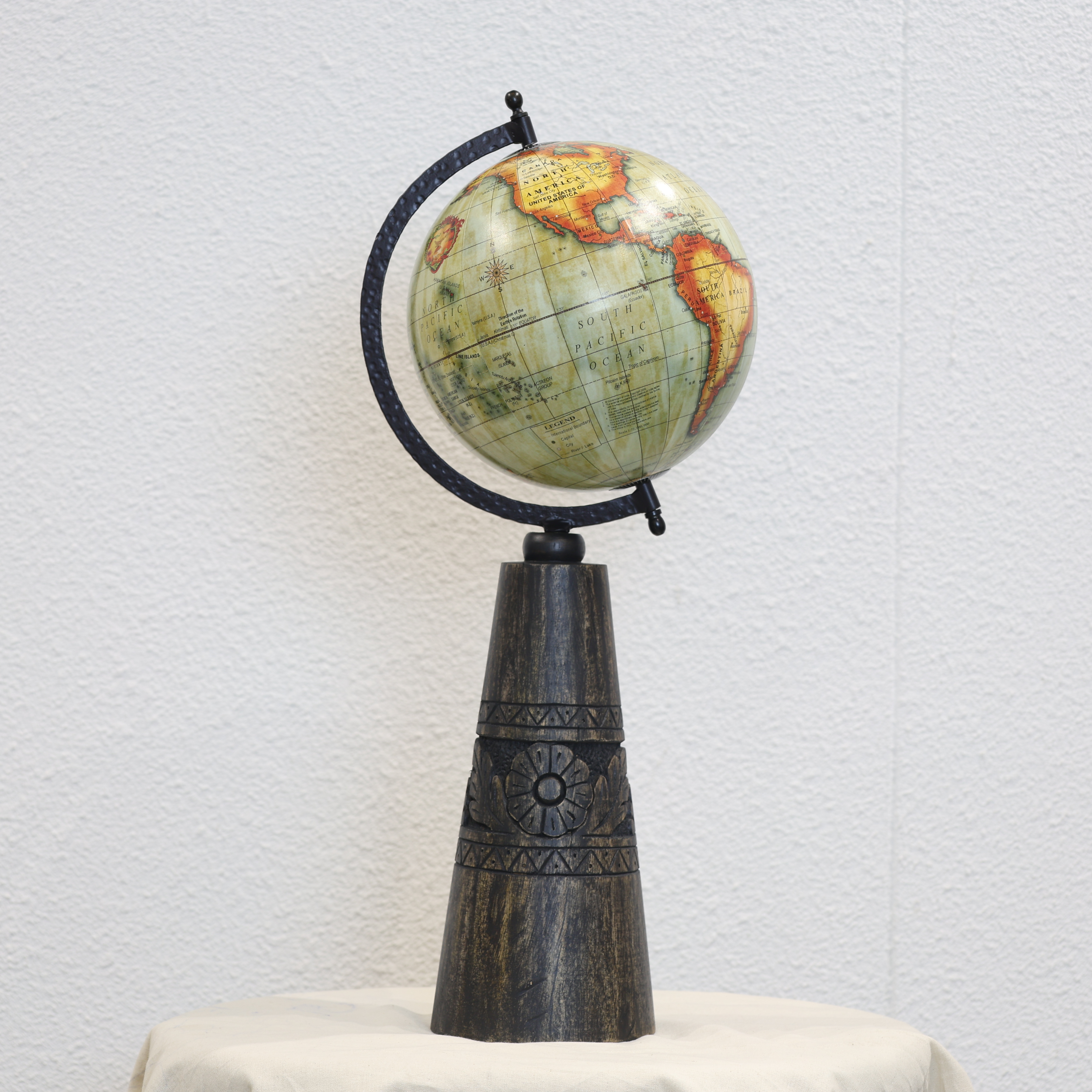 Crafted Wooden Carving Leg Globe
