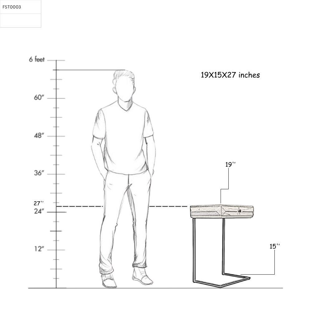 White Wood and Black Iron C Shaped Table