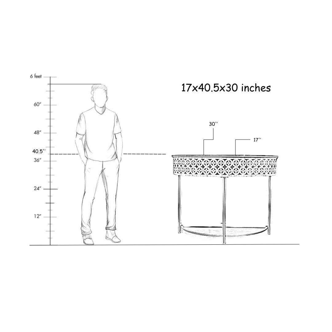 Intricate Carved Half Moon Console Table