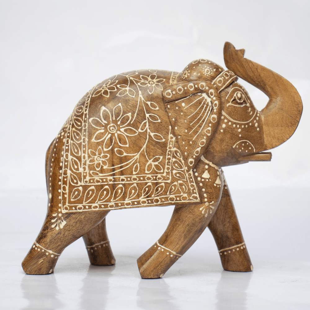 Hand Painted Wooden Elephant Figurine