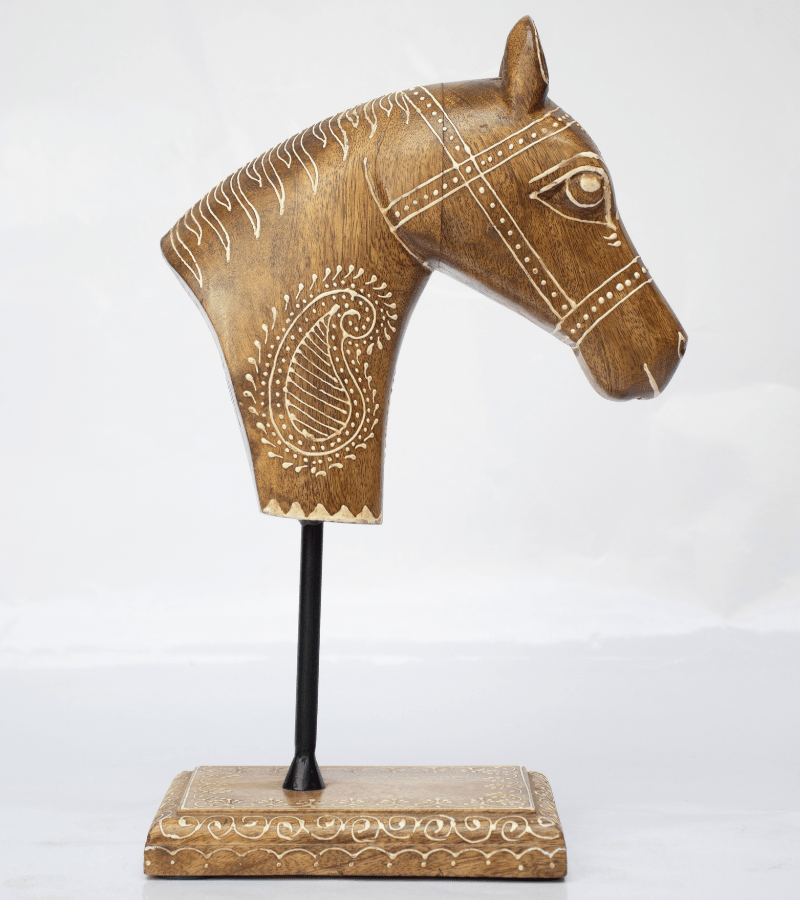 Hand Painted Wooden Horse Face Figurine