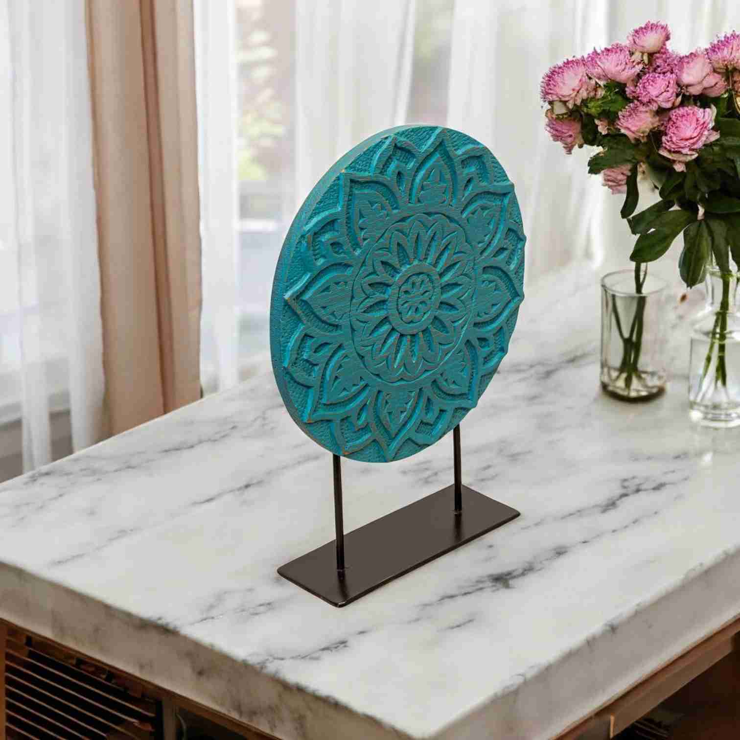 Wooden Tranquil Teal Mandala Disk