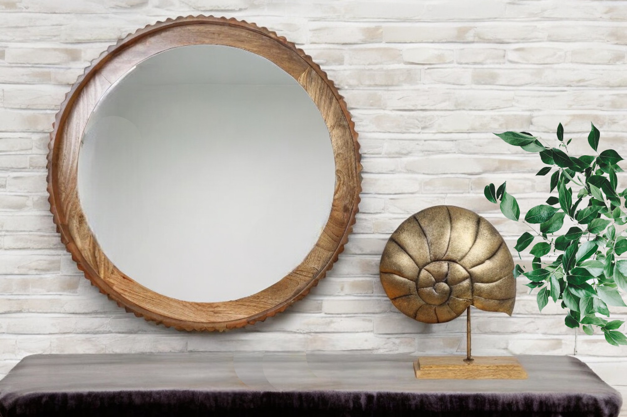 Scalloped Wood Wall Mirror