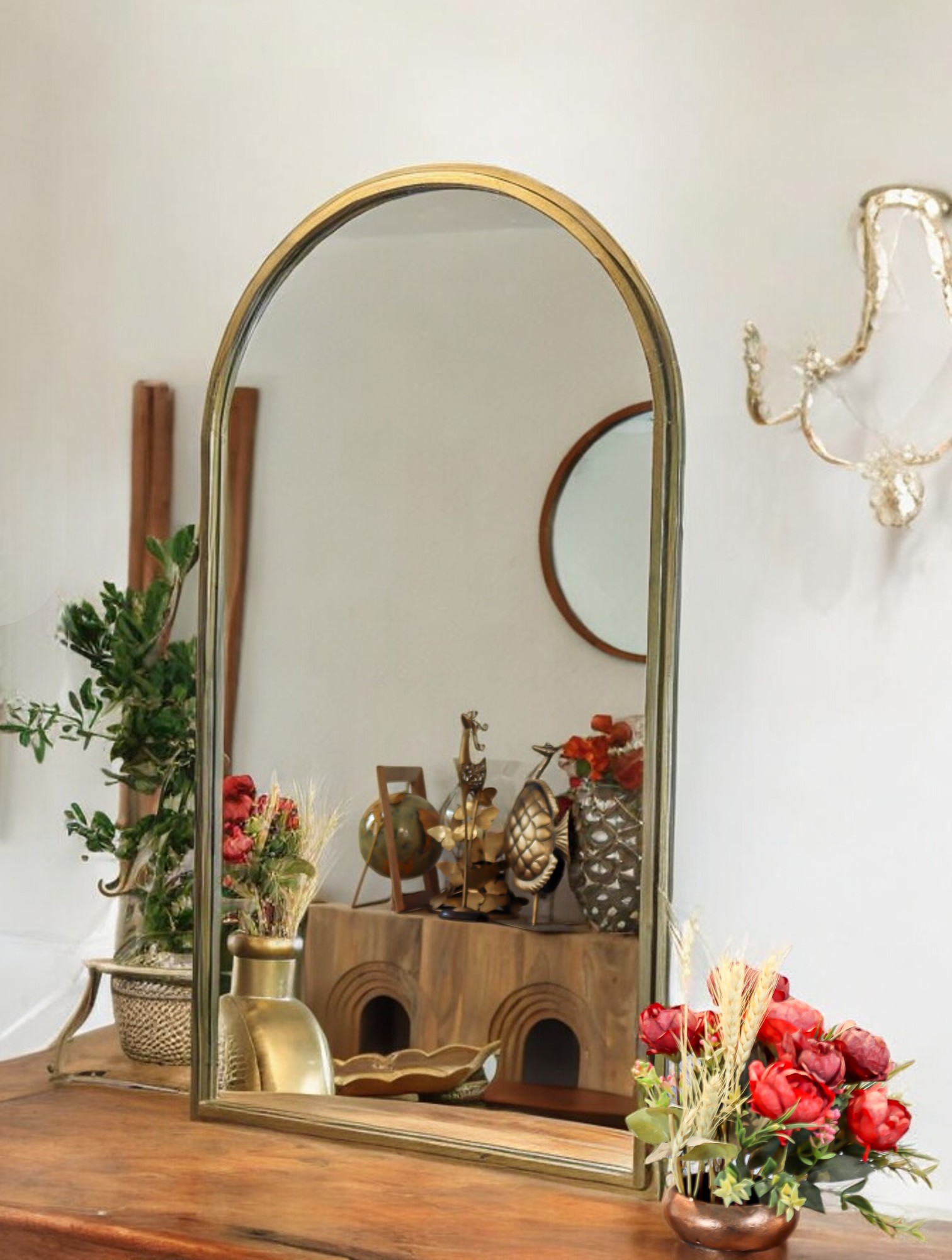 Arched Gold Metal Wall Mirror