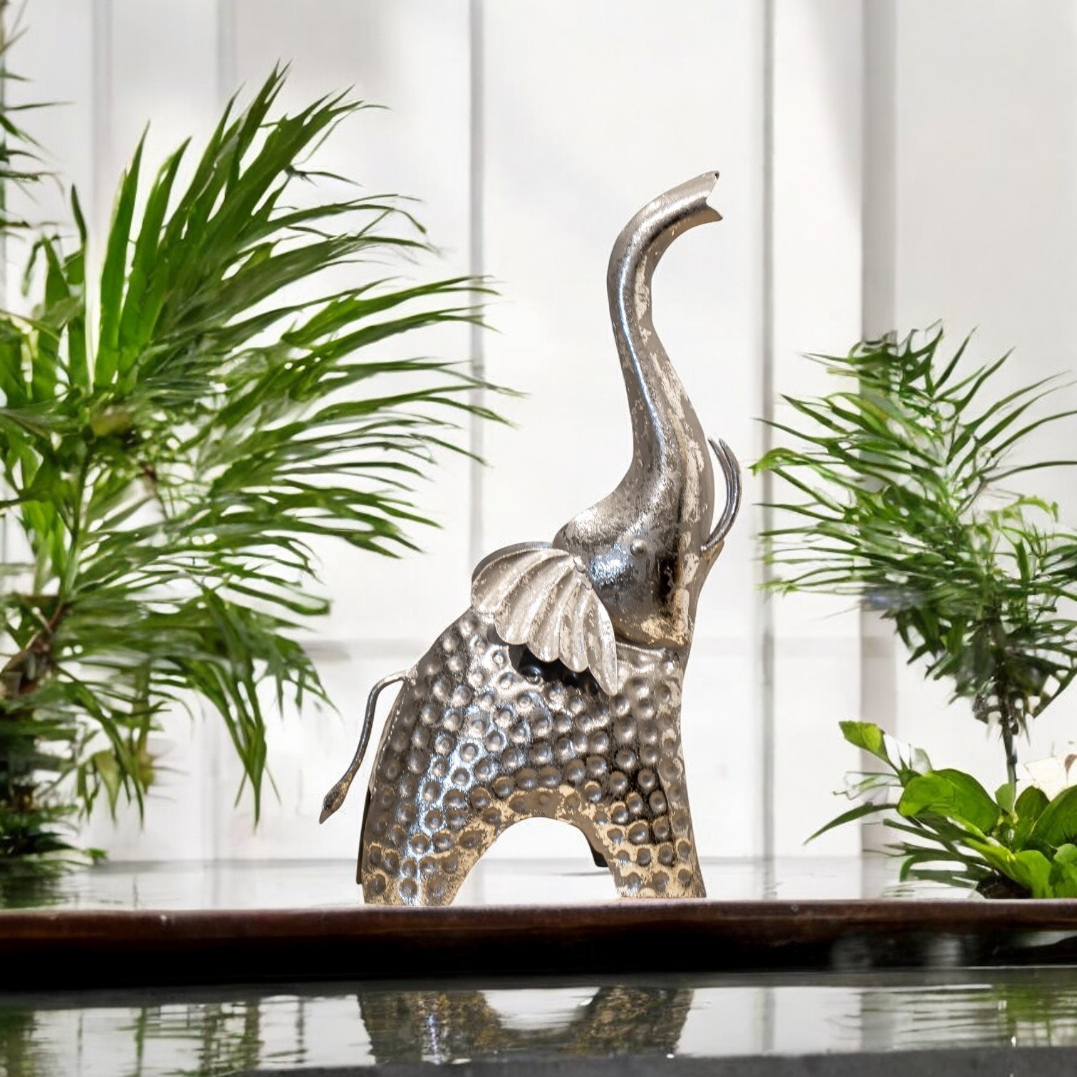 Silver Symphony - Textured Metal Elephant Figurine