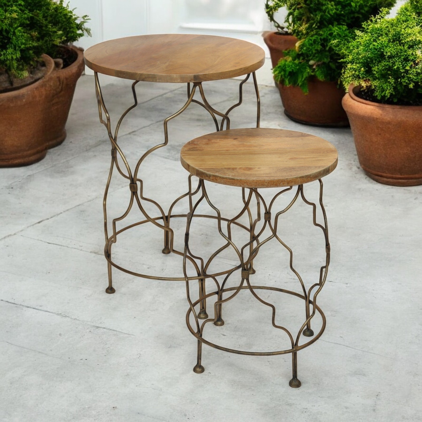 Wooden and Steel Accent Table Set