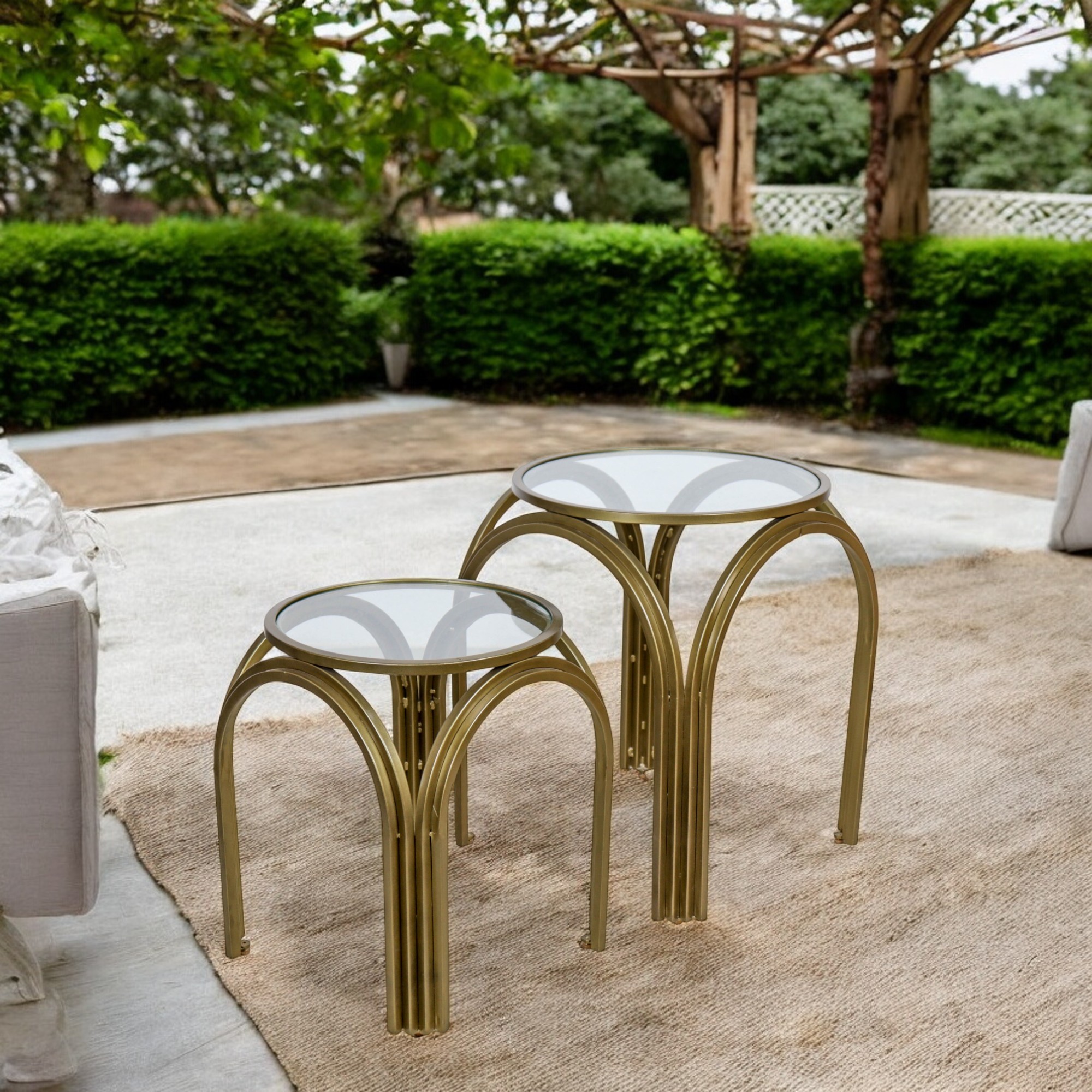 Iron and Glass Set of 2 Accent Table