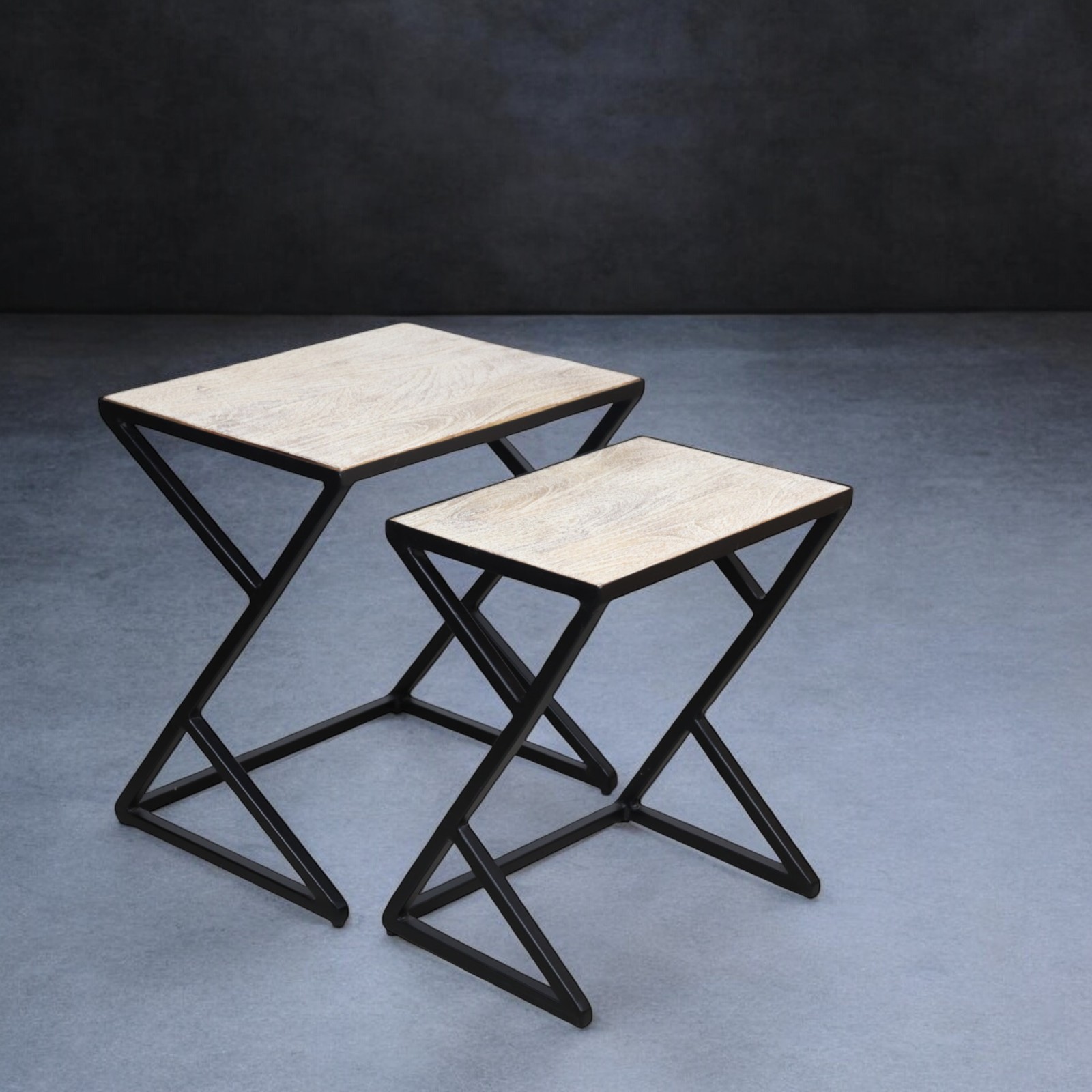 Wooden and Block Iron Nesting Table