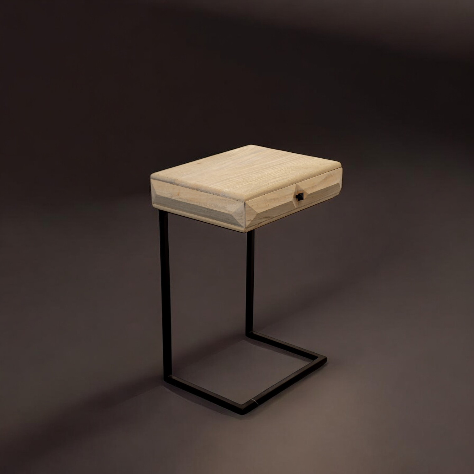White Wood and Black Iron C Shaped Table
