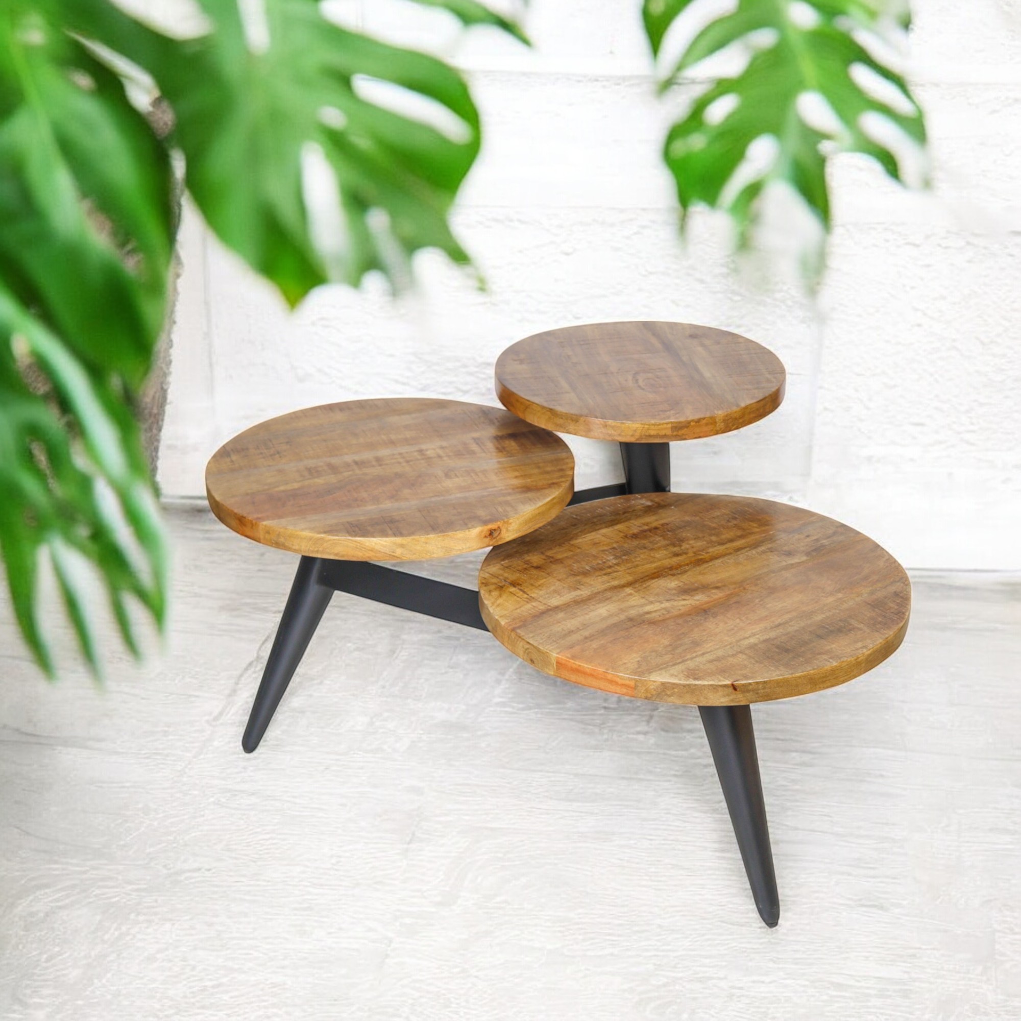 Wooden & Metal 3 level End Side Accent Table