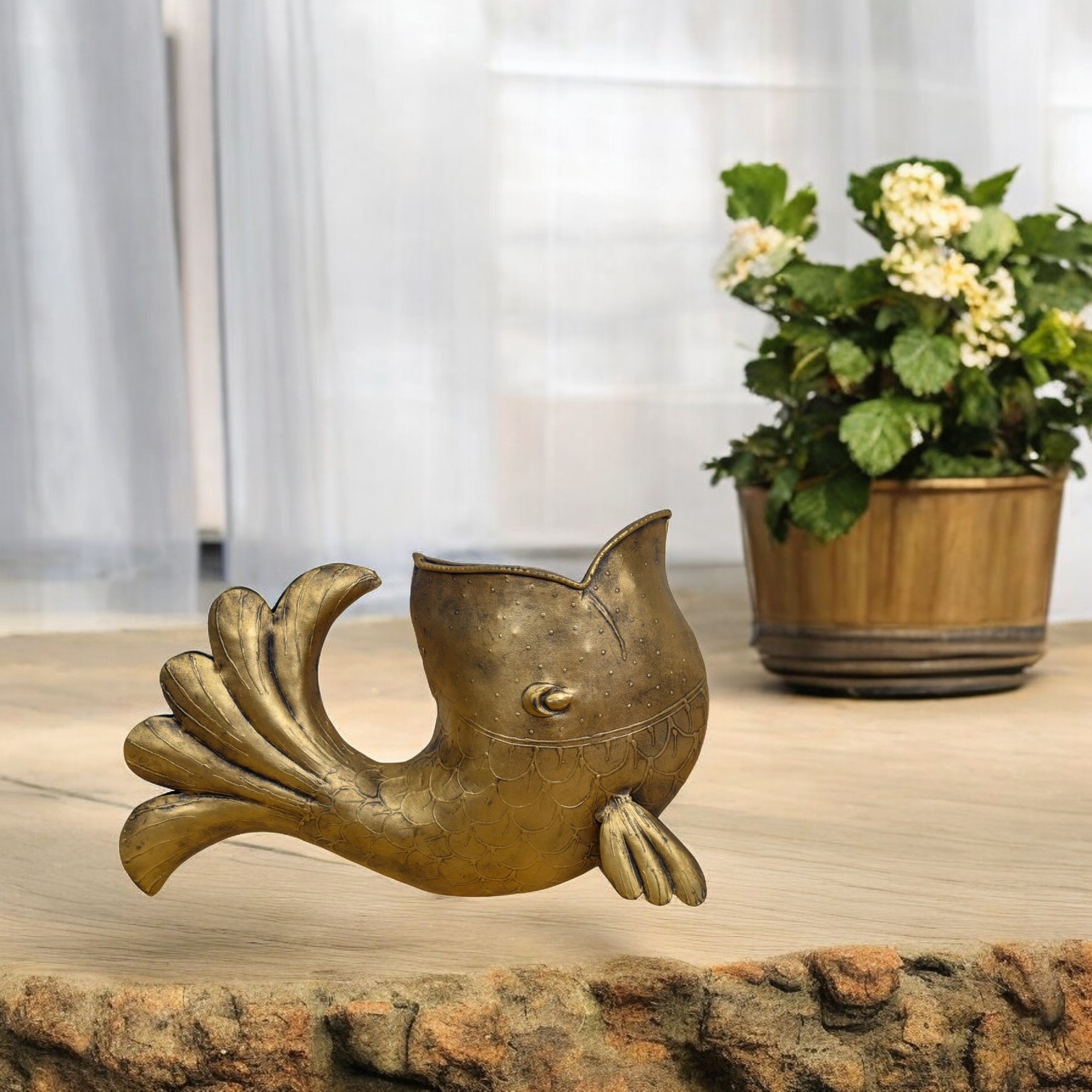 Golden Metal Fish Design Planter