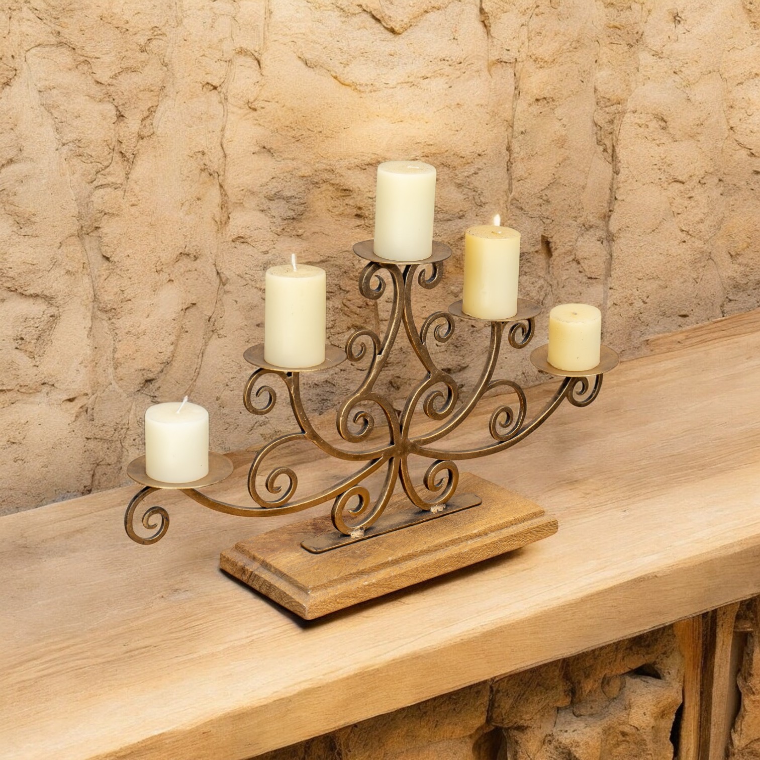Golden 5 Tealight Candle Holder Stand