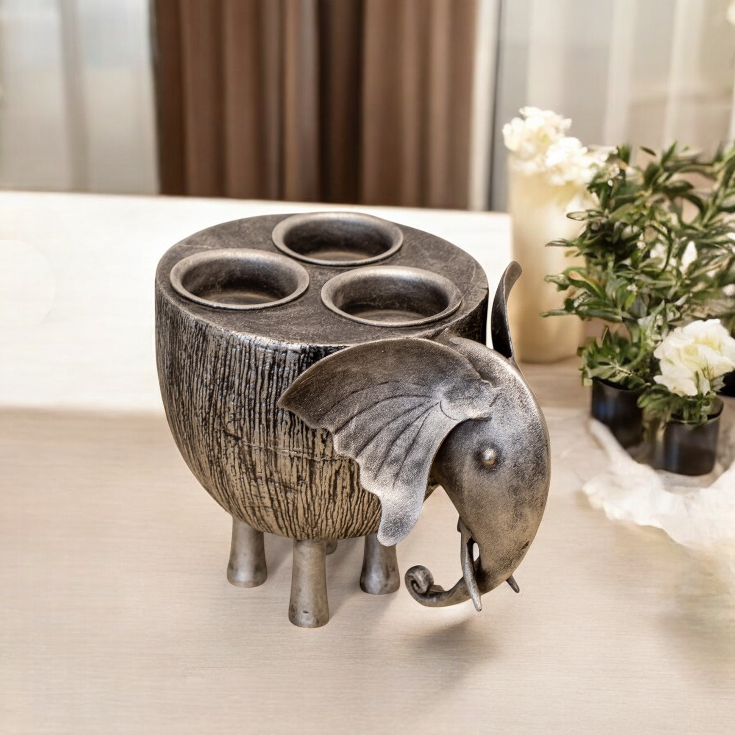 Elephant Votive 3 Candle Holder Stand