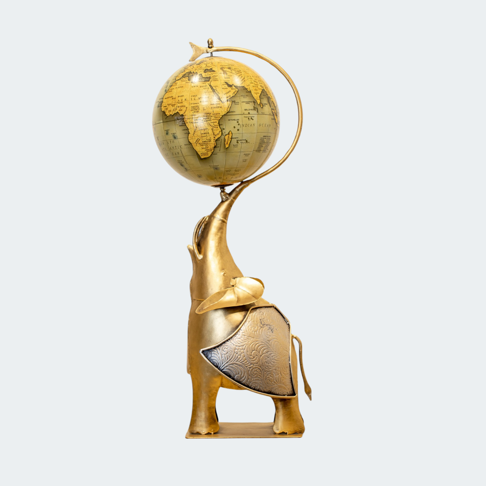 Unique Globe-Holding Elephant Figurine