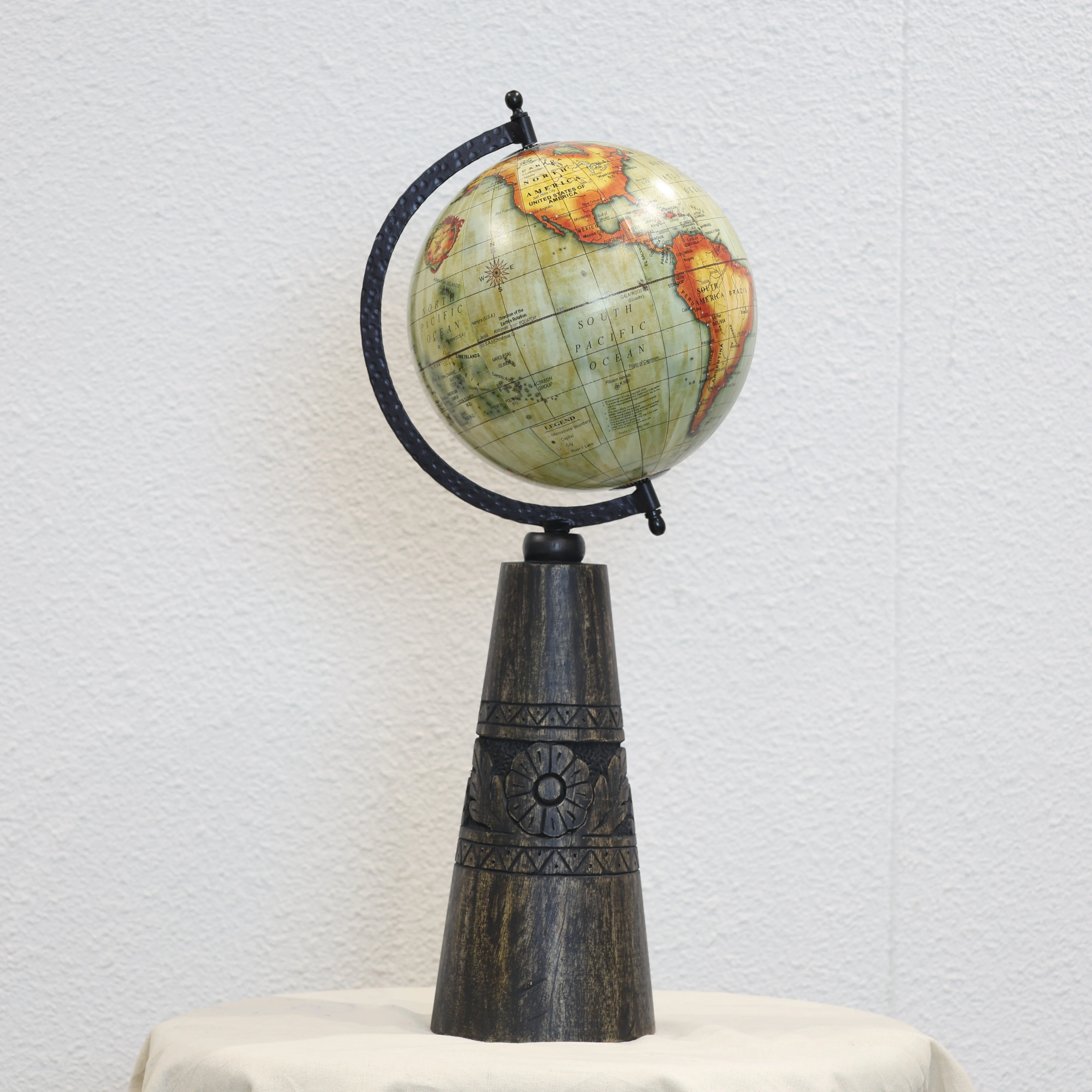 Crafted Wooden Carving Leg Globe