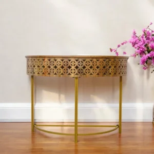 Intricate Carved Half Moon Console Table