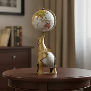 Globe Holding Elephant Sculpture