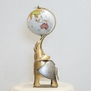 Globe Holding Elephant Sculpture - White