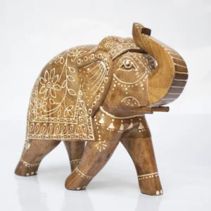 Hand Painted Wooden Elephant Figurine