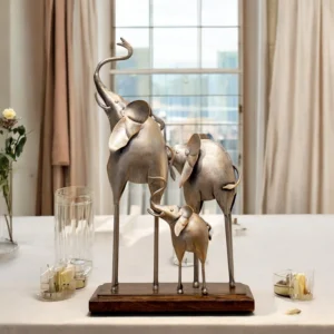 Metal Elephant Family Figurine