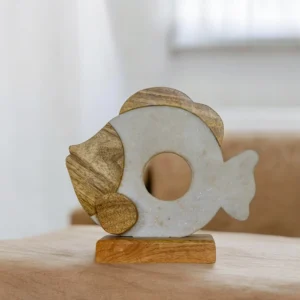 Stone Wooden Fish Sculpture