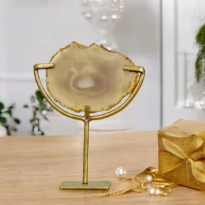 Decorative Agate Stone Slice on Metal Stand
