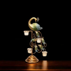 Four Wicks Peacock Iron Candle Holder