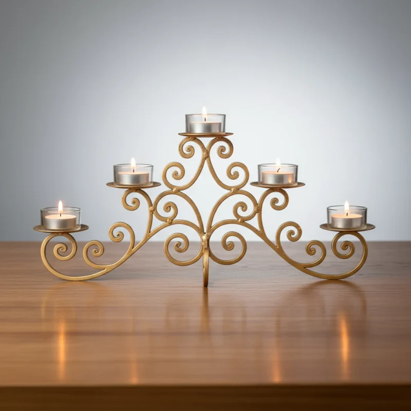 HDVH0036 Antiqued Iron 5-Candle Stand