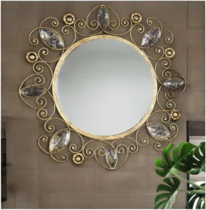 Intricate Mirror Mosaic and Metalwork Wall Mirror