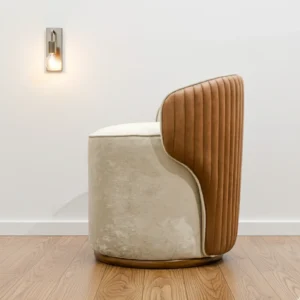 Upholstered Round Pouffe with Wooden Base