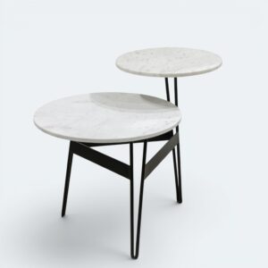 Aura 2-Tier Round White Marble End Table