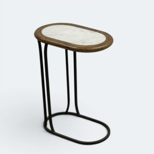The Demi Marble & Wood Oval C-Side Table
