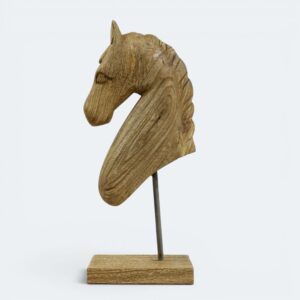 Hand-Carved Wooden Horse Head Sculpture on Stand