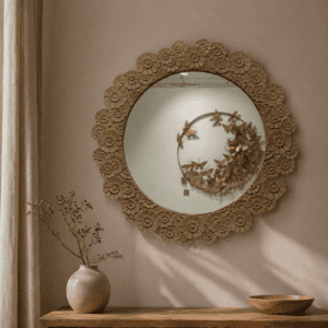 Floral-Carved Round Mirror